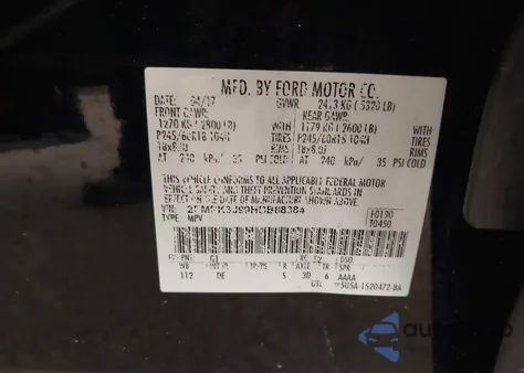 2017 Ford Edge Sel из США, поврежденный, VIN 2FMPK3J99HBB88384